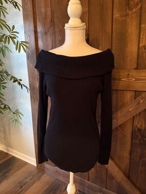 Banana Republic Black Off-the-Shoulder Ribbed Sweater